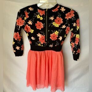 Floral Zip up sweater dress with tulle skirt